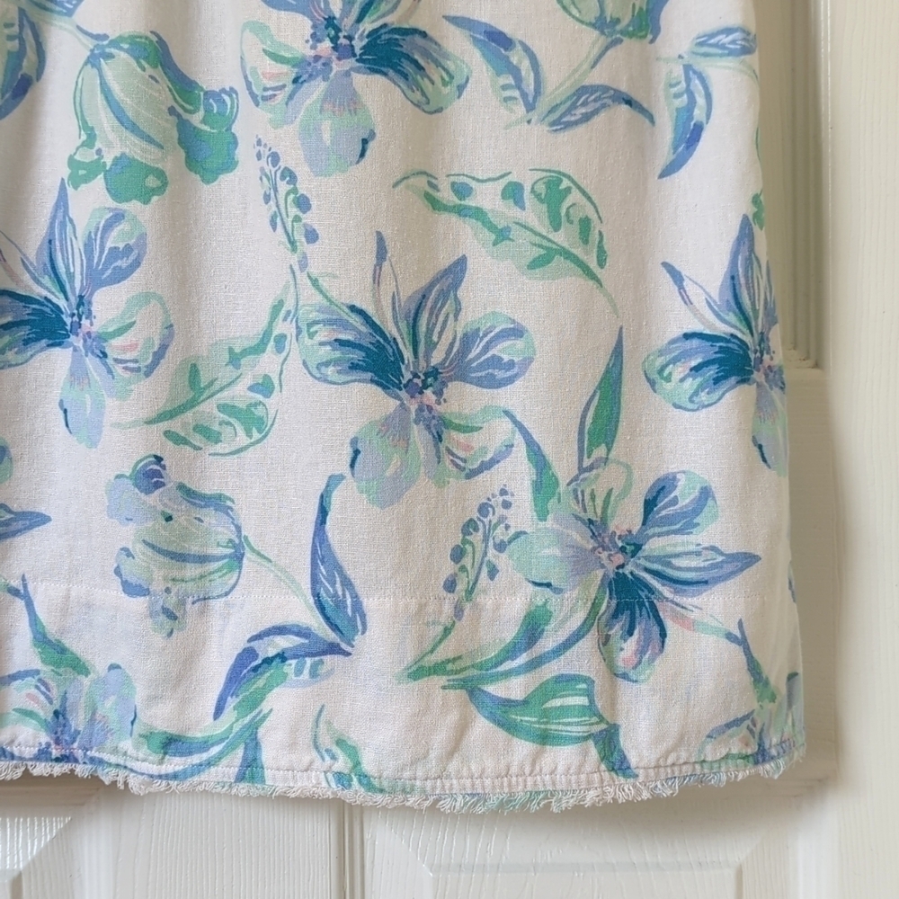 Charlie Paige Floral Linen Blend Sleeveless Halter Neck Mini Dress White Blue L - Picture 9 of 14